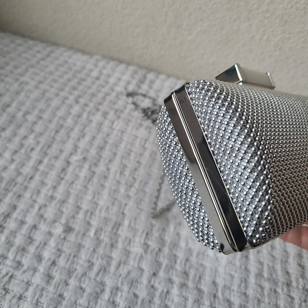 Jessica Mcclintock Clutch Crossbody Platinum Silver Beaded Bag - Picture 2 of 9